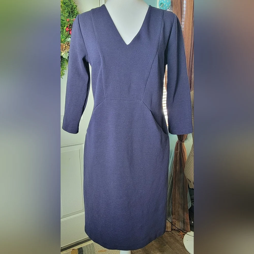 Boden Bronte Ottoman Midi Dress Womens 6 Long (Tall) Navy Blue 3/4 Sleeve Ribbed
